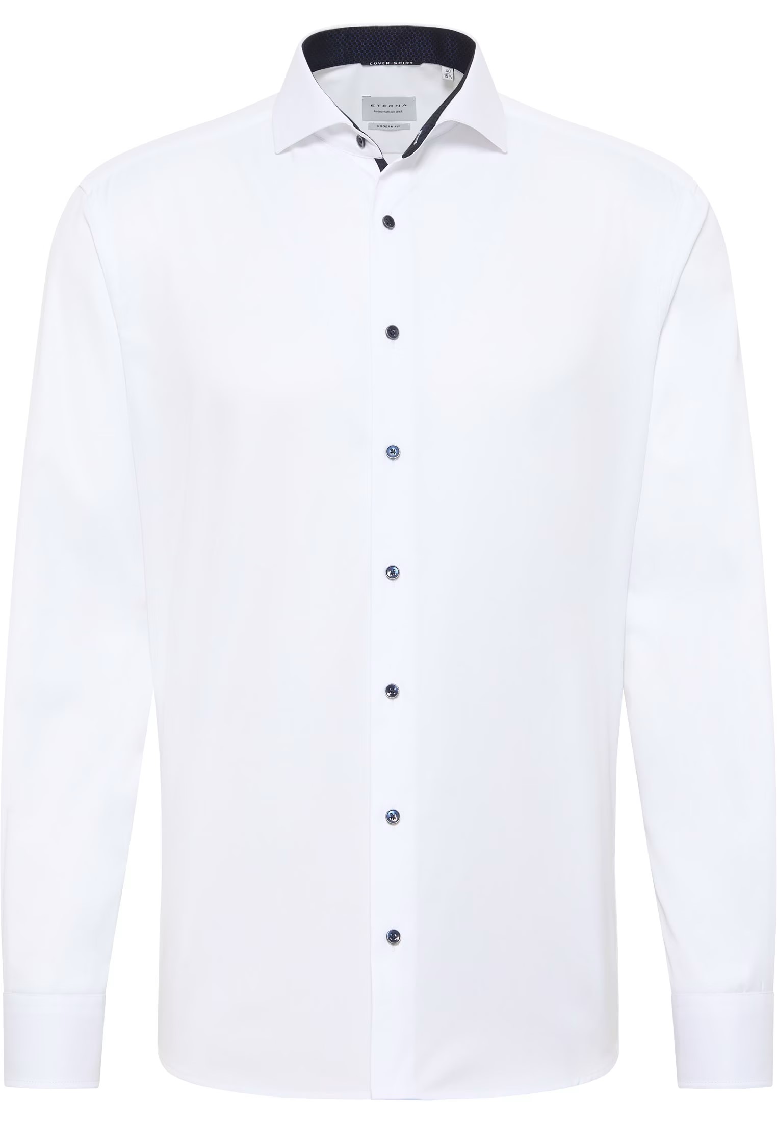 Twill-Hemd ETERNA COVER SHIRT Comfort Fit, weiß-marine, Langarm, ohne Brusttasche