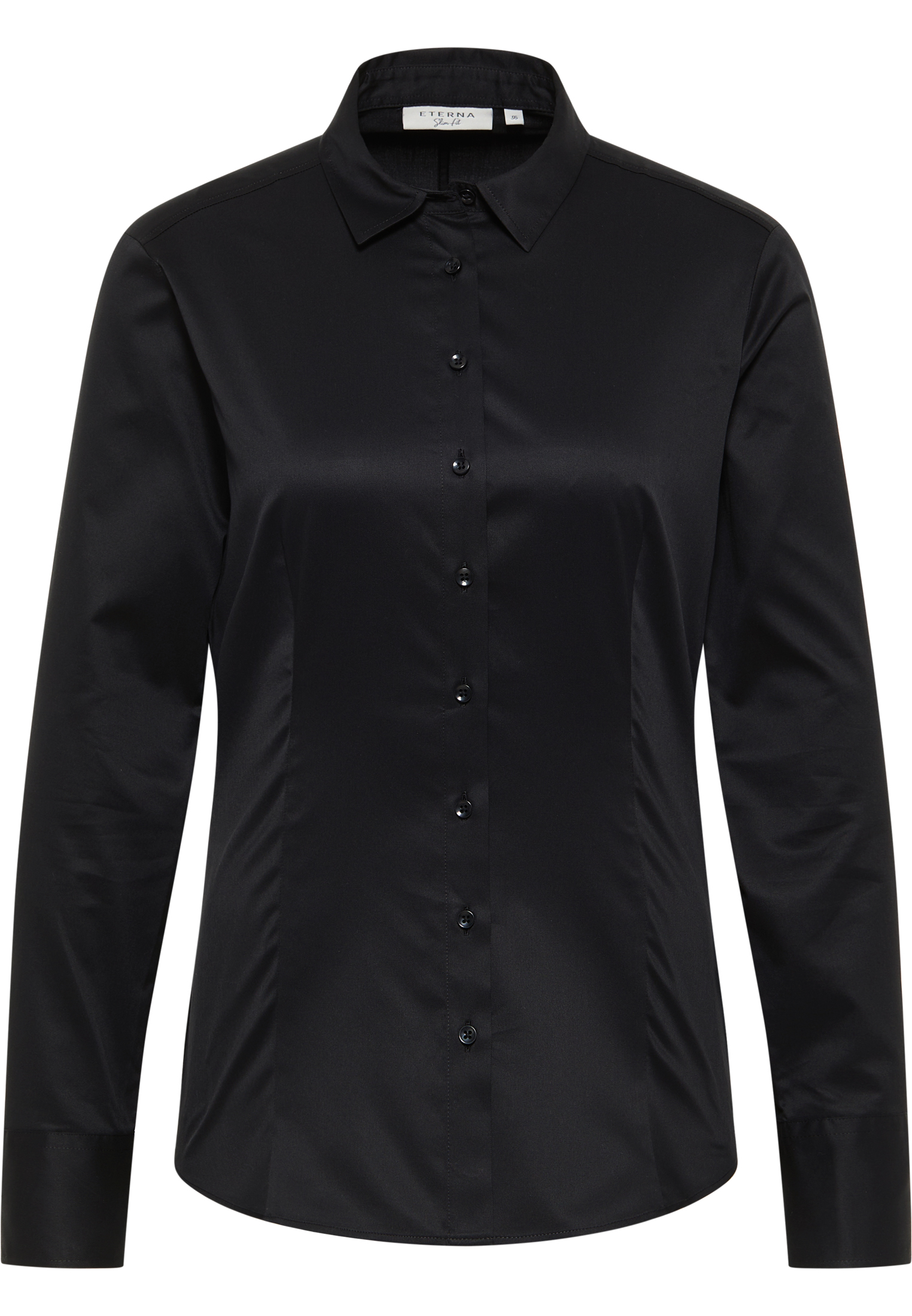Twill-Bluse ETERNA COVER SHIRT Slim Fit, schwarz, Langarm
