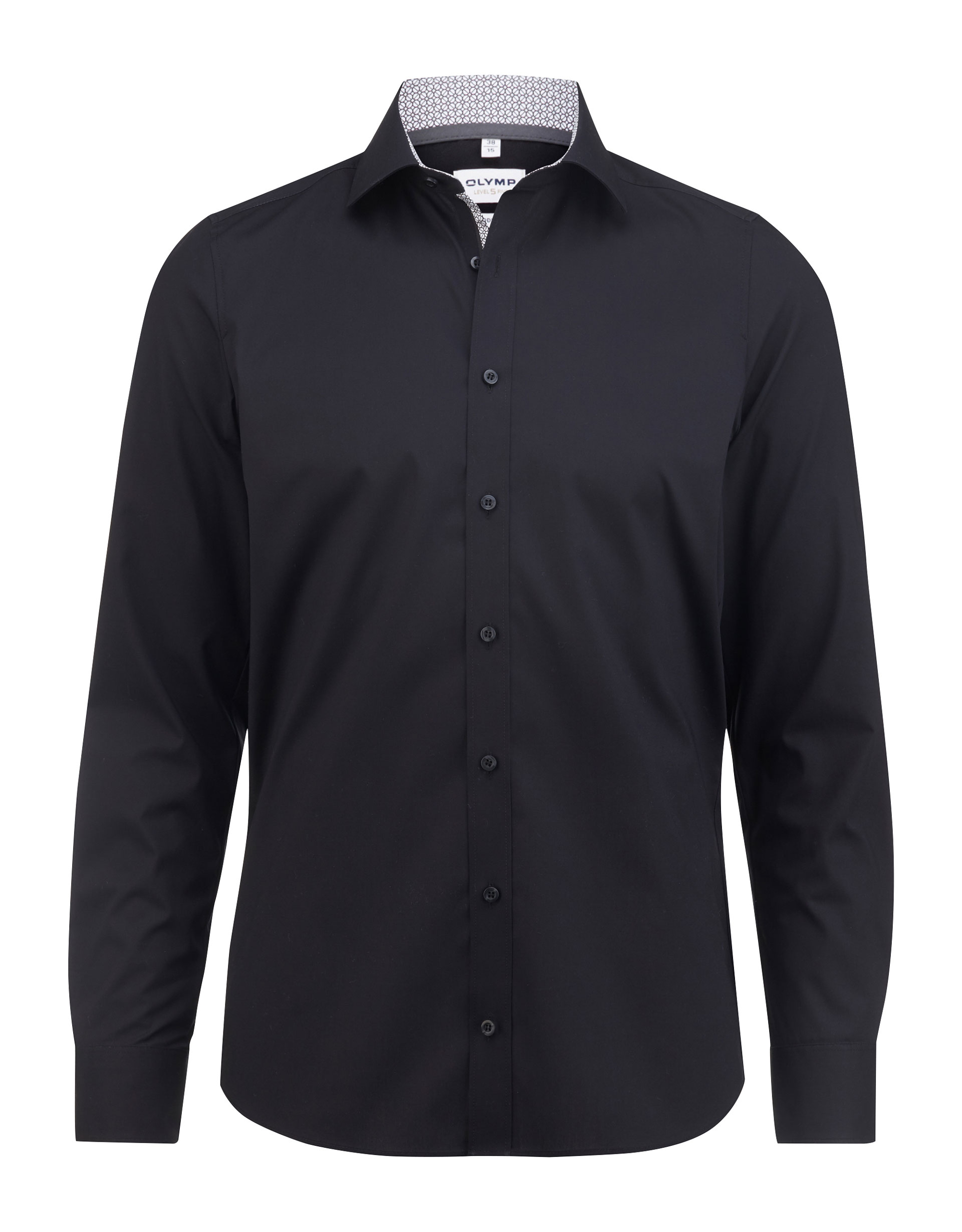 Popeline-Hemd OLYMP Level Five body fit, schwarz-silber-anthrazit, Langarm, ohne Brusttasche Popeline-Hemd OLYMP Level Five body fit, schwarz-silber-anthrazit, Langarm, ohne Brusttasche