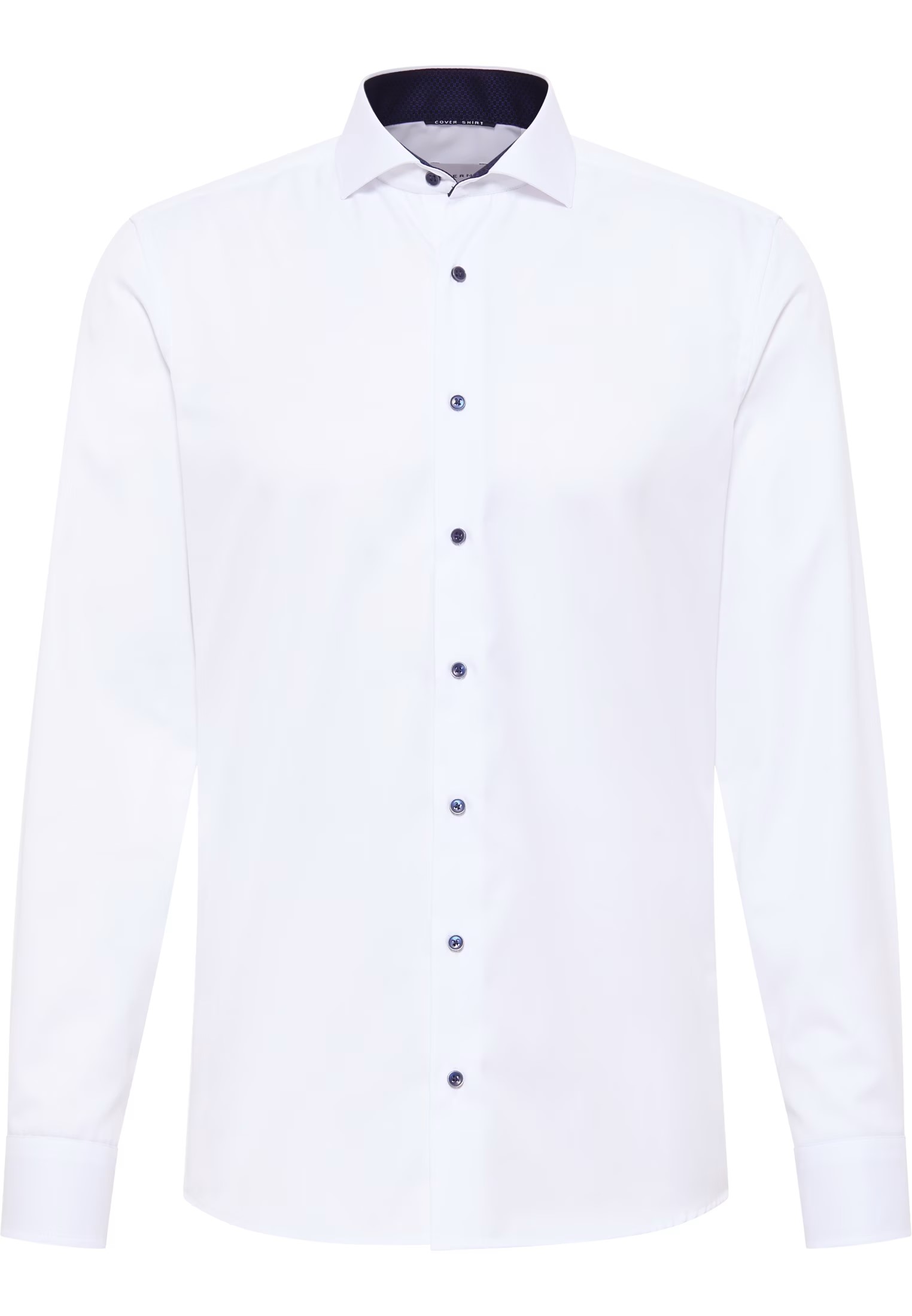 Twill-Hemd ETERNA COVER SHIRT Slim Fit, weiß-marine, Langarm, ohne Brusttasche