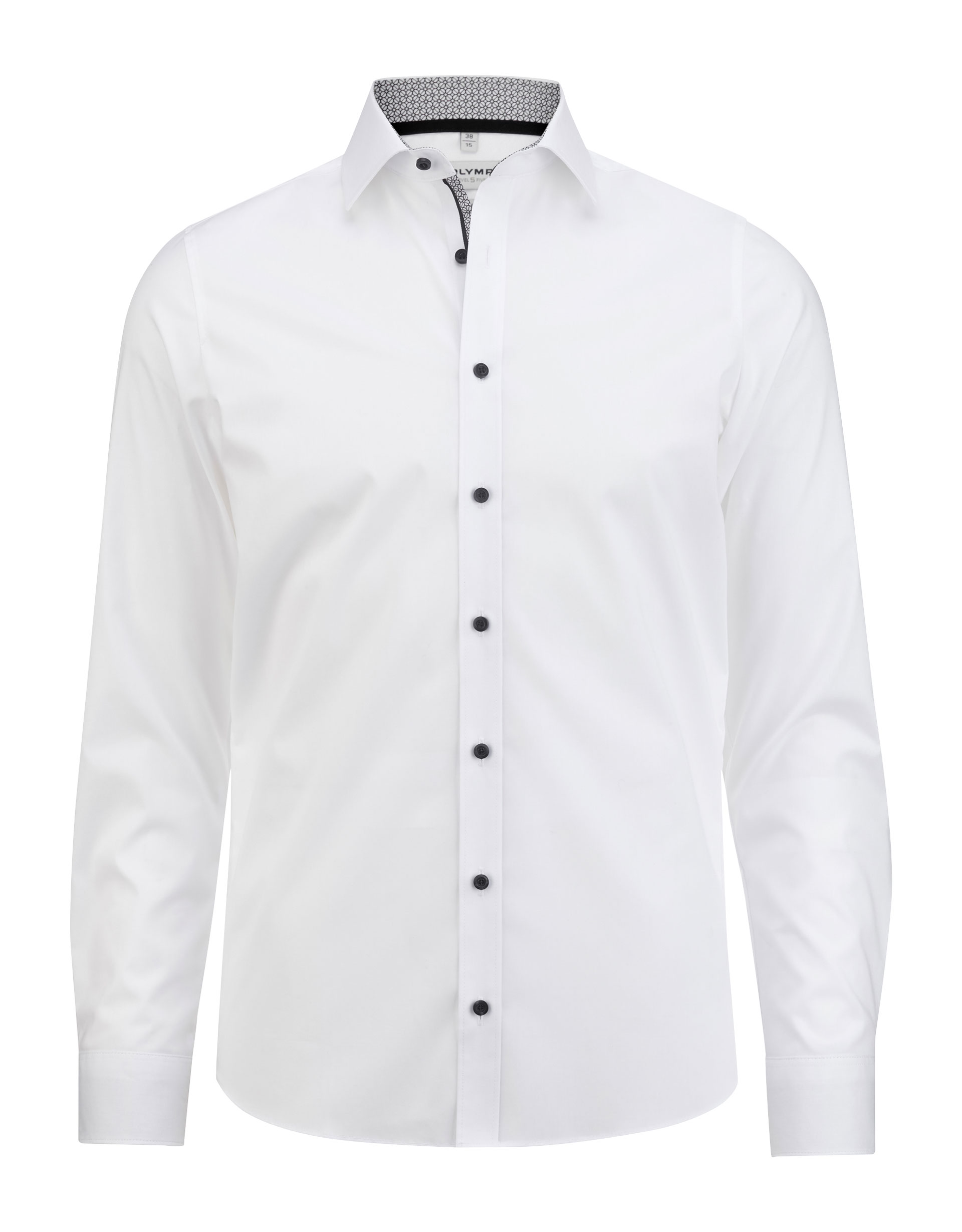 Popeline-Hemd OLYMP Level Five body fit, weiß-silber-schwarz, Langarm, ohne Brusttasche Popeline-Hemd OLYMP Level Five body fit, weiß-silber-schwarz, Langarm, ohne Brusttasche