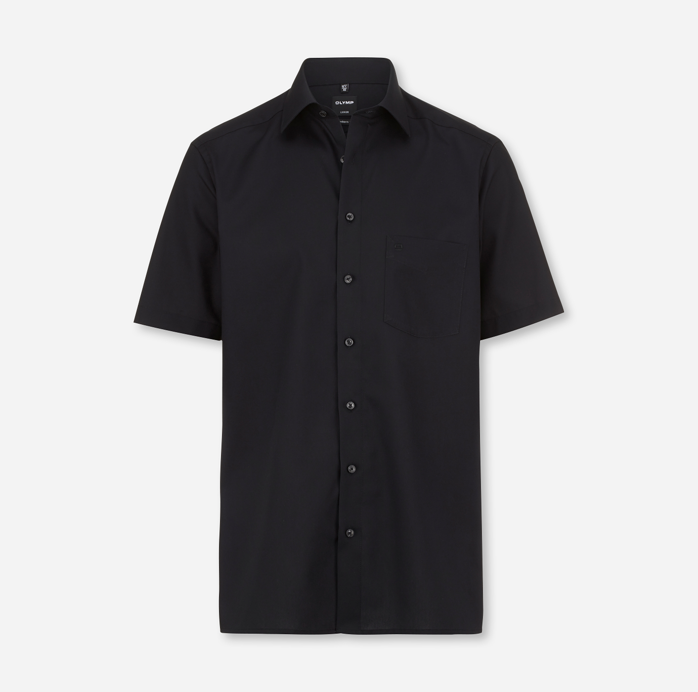 Perfekte Qualität! Kurzarm-Hemd OLYMP Luxor modern mit schwarz - Kragenstick! fit