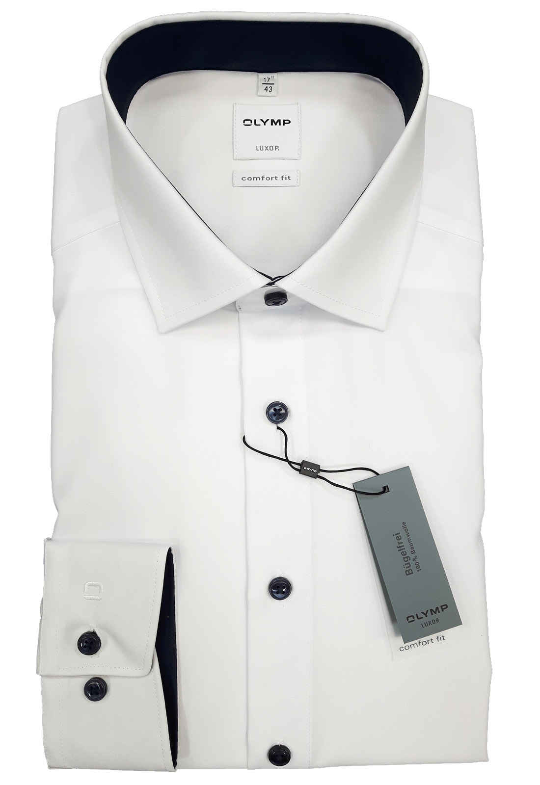 Hemd OLYMP Luxor comfort fit, LA, weiß/marine mit Logo-Bestickung